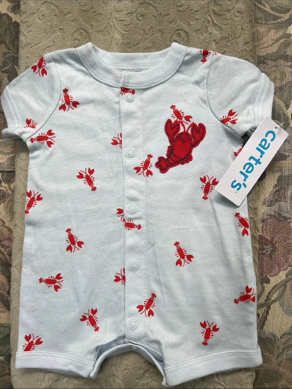Carter's Light Blue Romper with Red Lobster 🦞 Motif  - Newborn